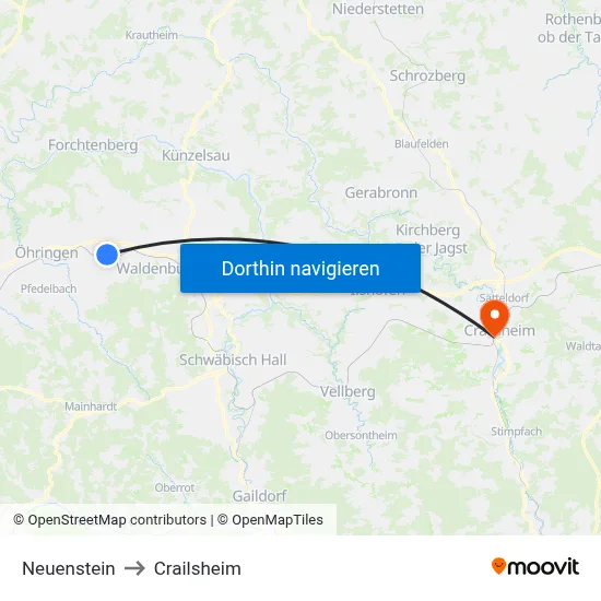 Neuenstein to Crailsheim map