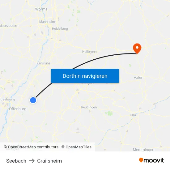 Seebach to Crailsheim map