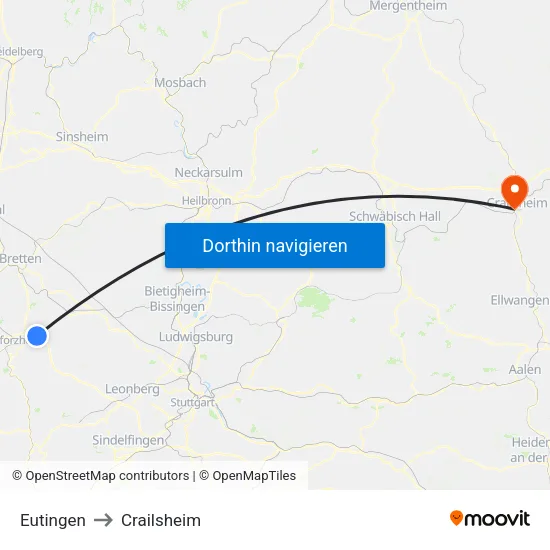 Eutingen to Crailsheim map