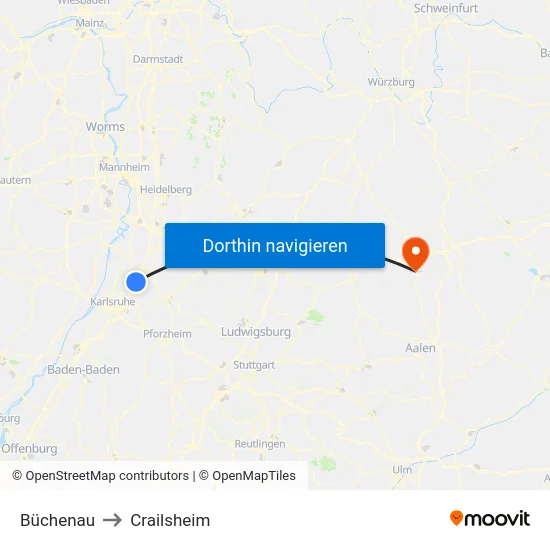 Büchenau to Crailsheim map