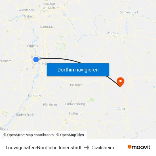 Ludwigshafen-Nördliche Innenstadt to Crailsheim map