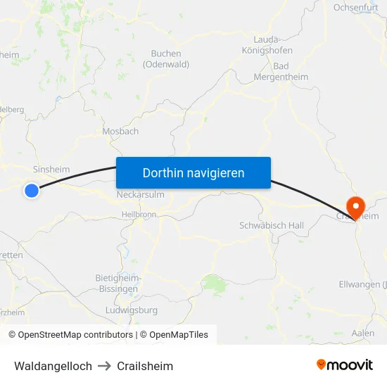 Waldangelloch to Crailsheim map