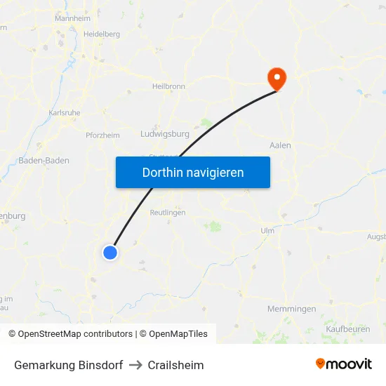 Gemarkung Binsdorf to Crailsheim map