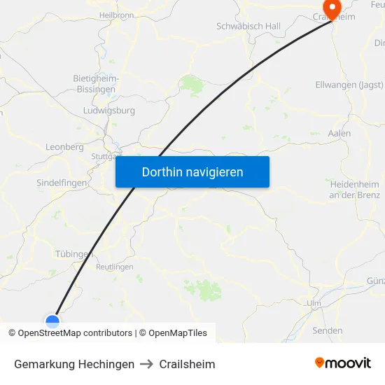 Gemarkung Hechingen to Crailsheim map