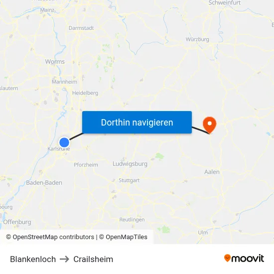 Blankenloch to Crailsheim map