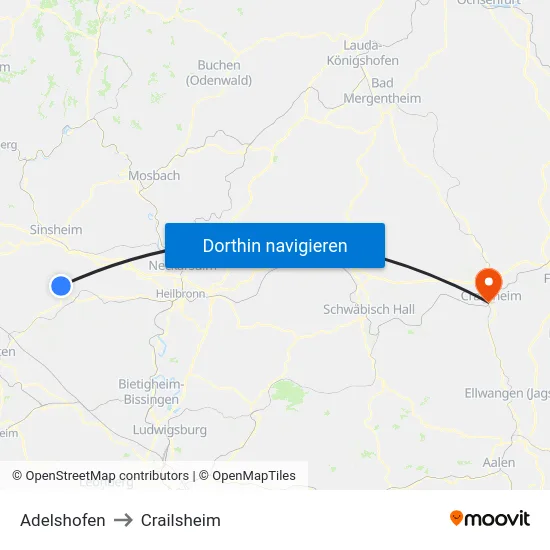 Adelshofen to Crailsheim map