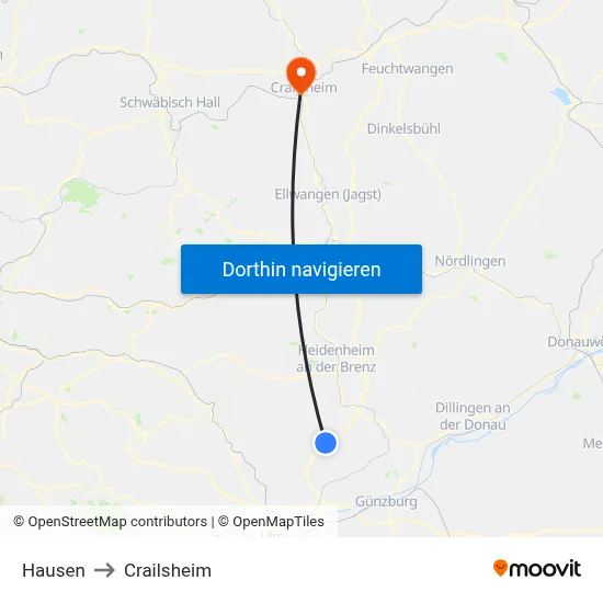 Hausen to Crailsheim map