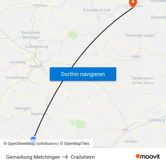 Gemarkung Melchingen to Crailsheim map