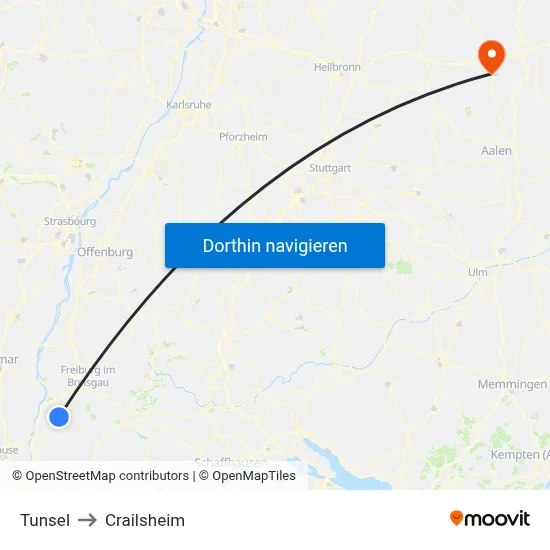 Tunsel to Crailsheim map