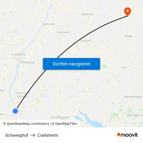 Schweighof to Crailsheim map