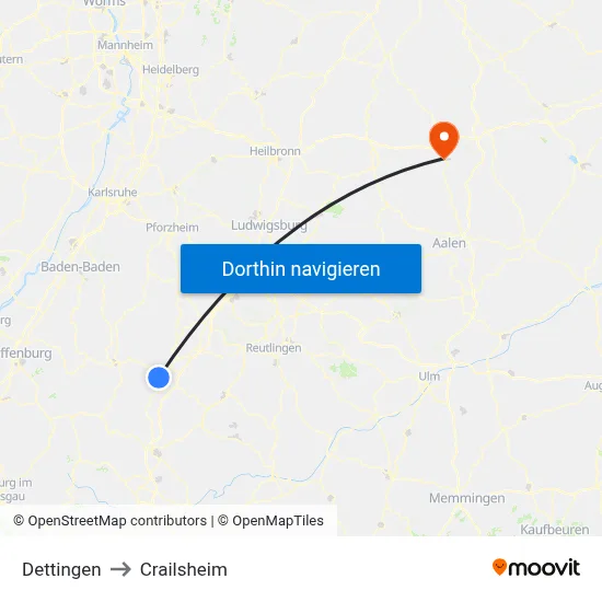 Dettingen to Crailsheim map
