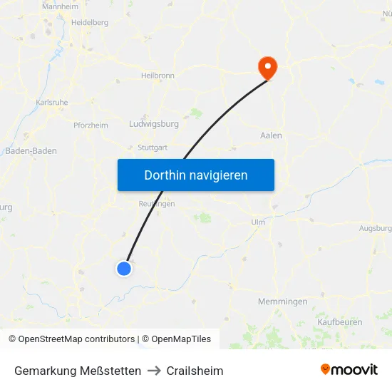 Gemarkung Meßstetten to Crailsheim map
