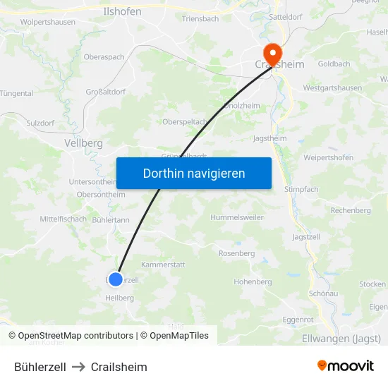 Bühlerzell to Crailsheim map