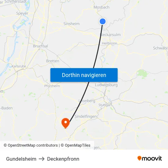 Gundelsheim to Deckenpfronn map