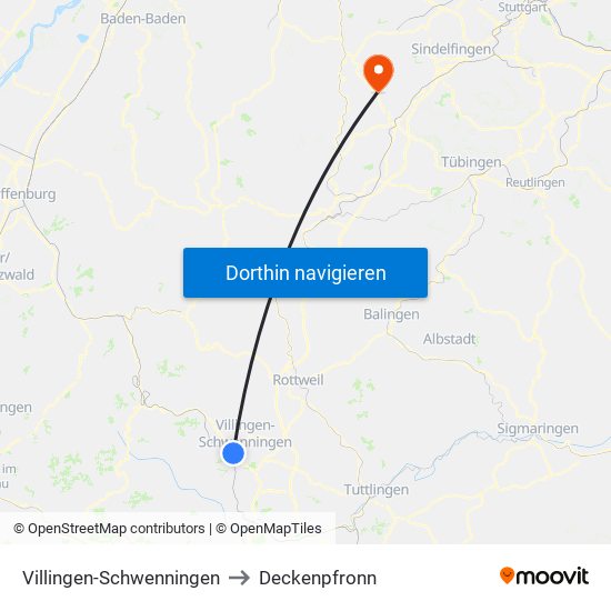 Villingen-Schwenningen to Deckenpfronn map