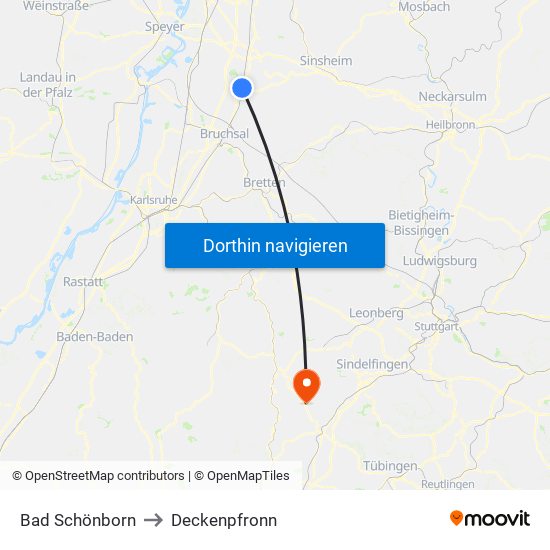 Bad Schönborn to Deckenpfronn map