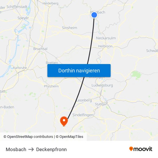 Mosbach to Deckenpfronn map