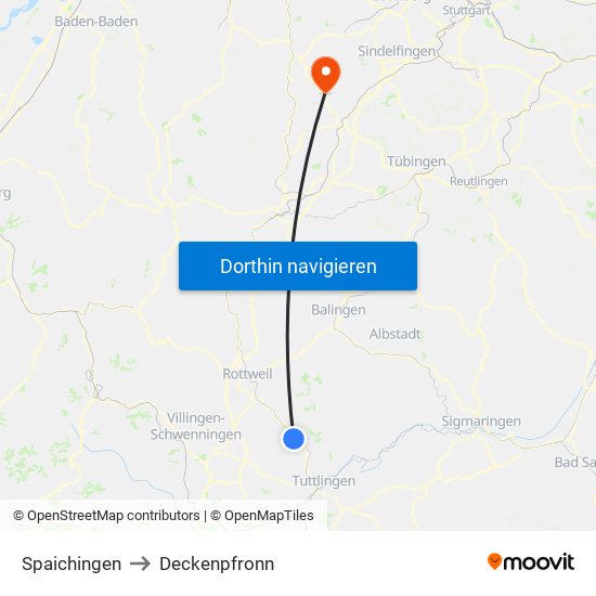 Spaichingen to Deckenpfronn map