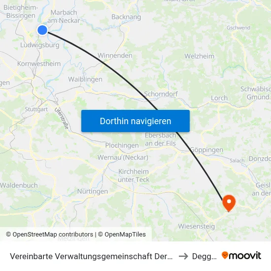 Vereinbarte Verwaltungsgemeinschaft Der Stadt Freiberg am Neckar to Deggingen map
