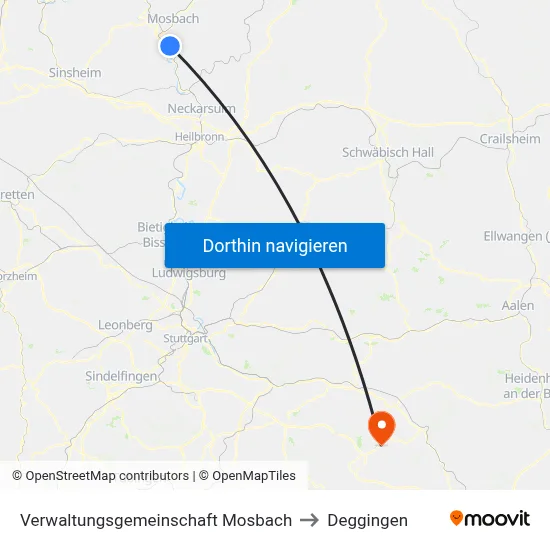 Verwaltungsgemeinschaft Mosbach to Deggingen map
