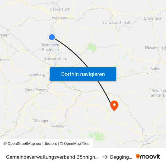 Gemeindeverwaltungsverband Bönnigheim to Deggingen map