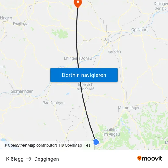 Kißlegg to Deggingen map
