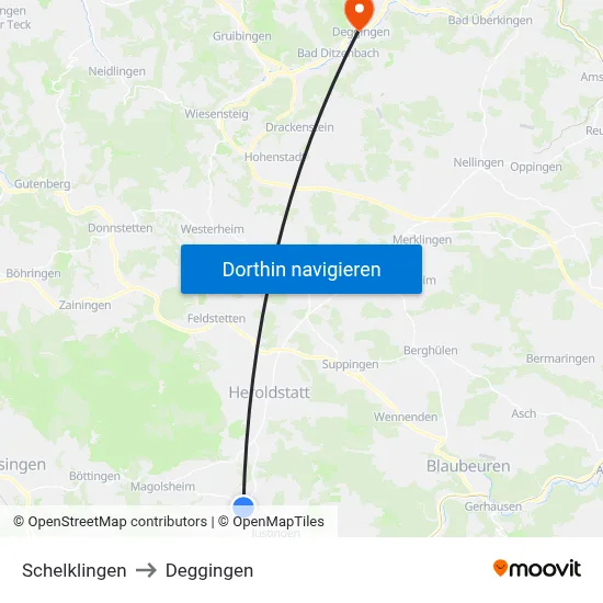 Schelklingen to Deggingen map