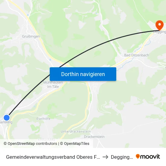 Gemeindeverwaltungsverband Oberes Filstal to Deggingen map