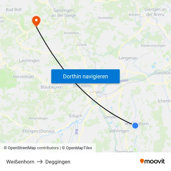 Weißenhorn to Deggingen map