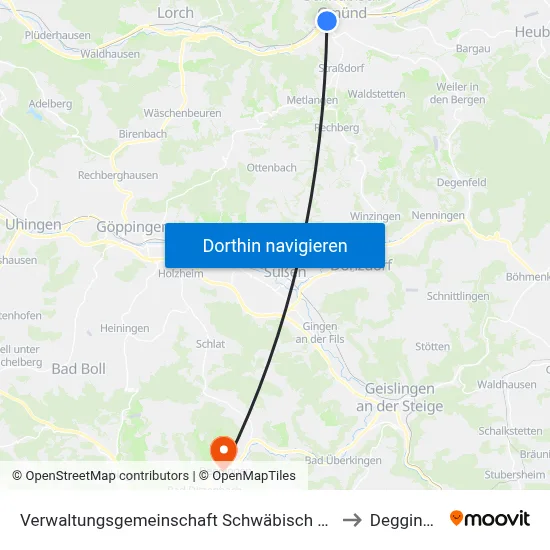 Verwaltungsgemeinschaft Schwäbisch Gmünd to Deggingen map