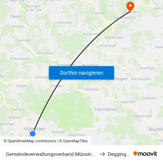 Gemeindeverwaltungsverband Münsingen to Deggingen map