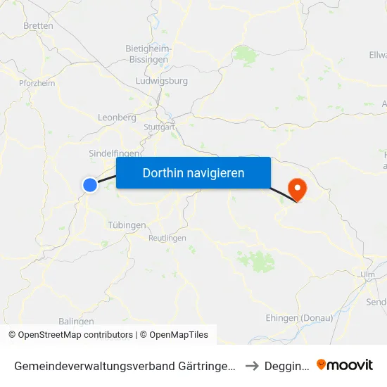 Gemeindeverwaltungsverband Gärtringen/Ehningen to Deggingen map