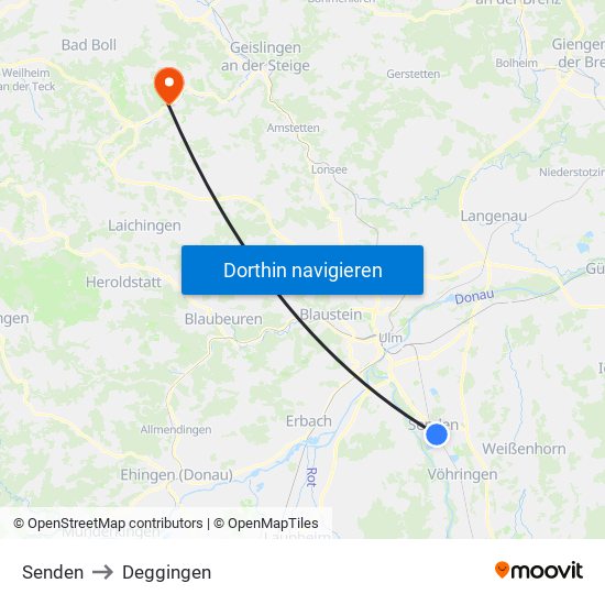 Senden to Deggingen map