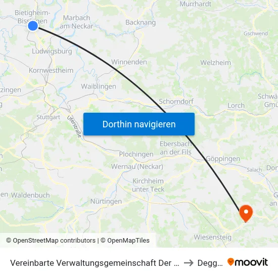 Vereinbarte Verwaltungsgemeinschaft Der Stadt Bietigheim-Bissingen to Deggingen map