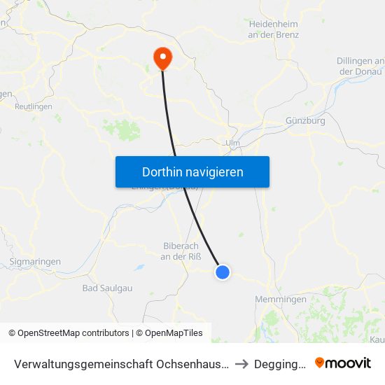 Verwaltungsgemeinschaft Ochsenhausen to Deggingen map