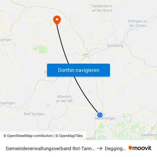 Gemeindeverwaltungsverband Rot-Tannheim to Deggingen map