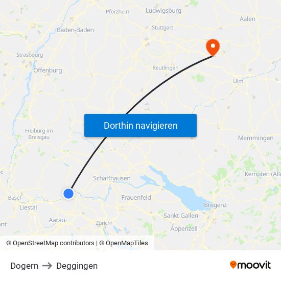 Dogern to Deggingen map