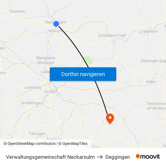 Verwaltungsgemeinschaft Neckarsulm to Deggingen map