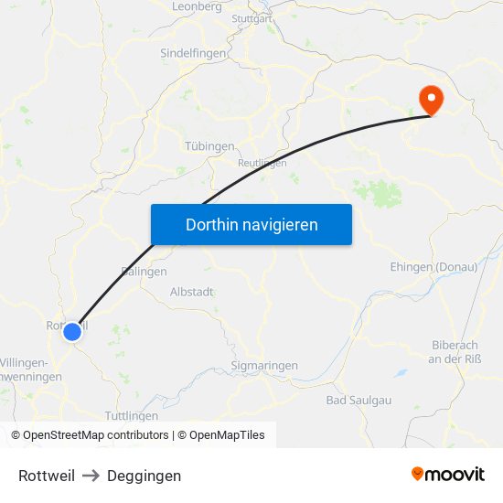 Rottweil to Deggingen map