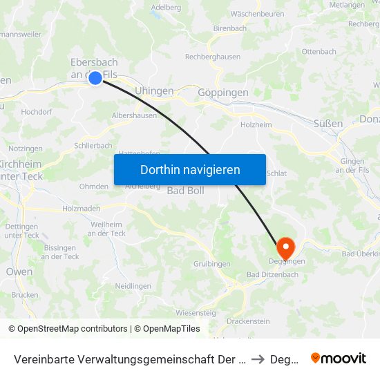 Vereinbarte Verwaltungsgemeinschaft Der Stadt Ebersbach An Der Fils to Deggingen map