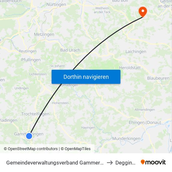 Gemeindeverwaltungsverband Gammertingen to Deggingen map