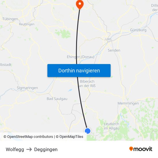 Wolfegg to Deggingen map