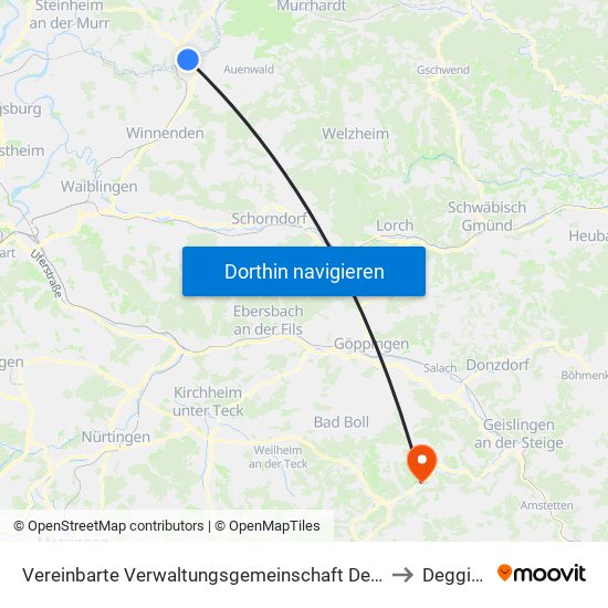 Vereinbarte Verwaltungsgemeinschaft Der Stadt Backnang to Deggingen map