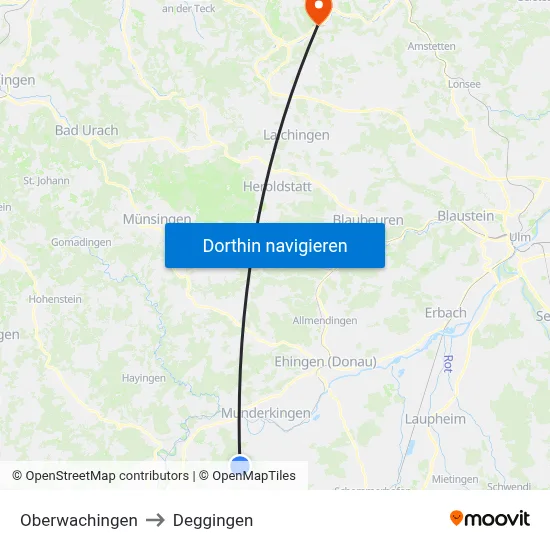 Oberwachingen to Deggingen map