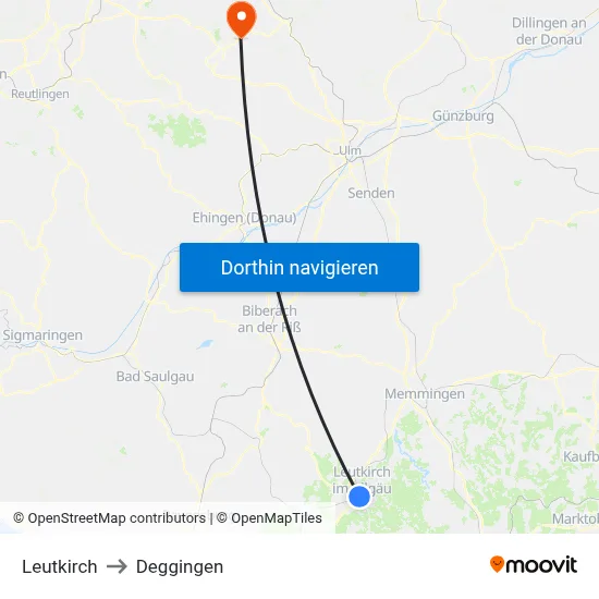 Leutkirch to Deggingen map