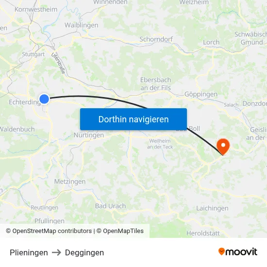 Plieningen to Deggingen map