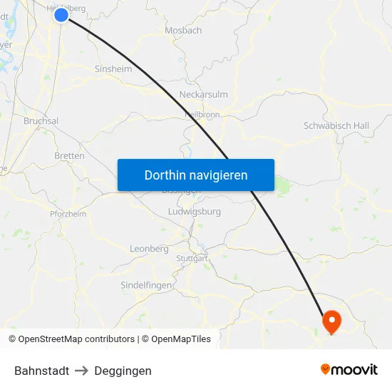 Bahnstadt to Deggingen map