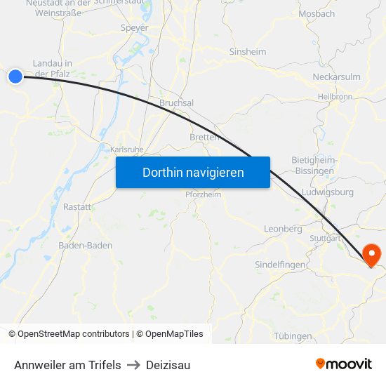 Annweiler am Trifels to Deizisau map