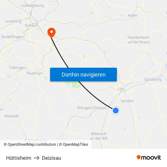 Hüttisheim to Deizisau map