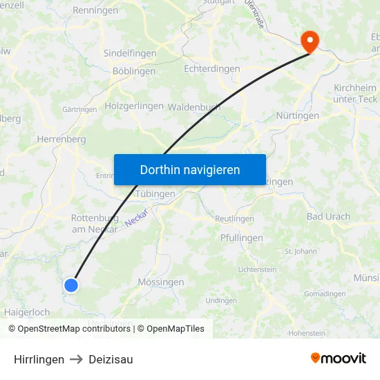 Hirrlingen to Deizisau map